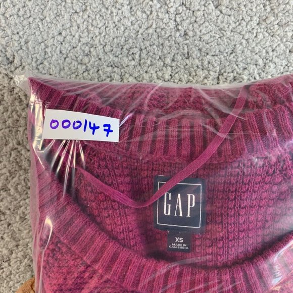 Gap Tunic Sweater Womens‎ XS Merino Wool Chunky Knit Bishop Sleeve Scoop Purple - Picture 11 of 11